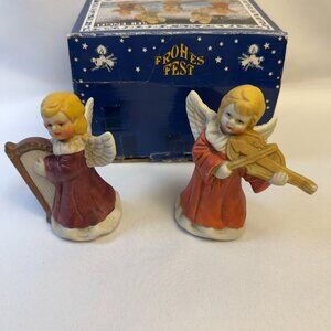 German Kaufhof Vintage Angel Figurines Harp & Violin Porcelain Christmas Décor